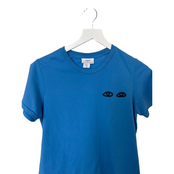 Clare V. Les Yeux Graphic Tee XS Blue Cotton Crewneck - Picture 11 of 12